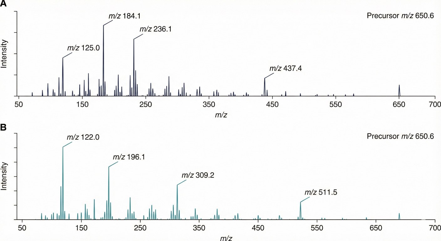 Three-panel LC–MS chromatograms showing DGTS/DGTA/DGCC extracted ion traces, blank vs sample baseline, and replicate overlay for retention-time stability.